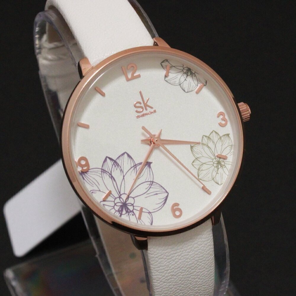 Ladies Dress Quartz Watch White Floral Dial White Strap 32mm - Picture 5 of 13